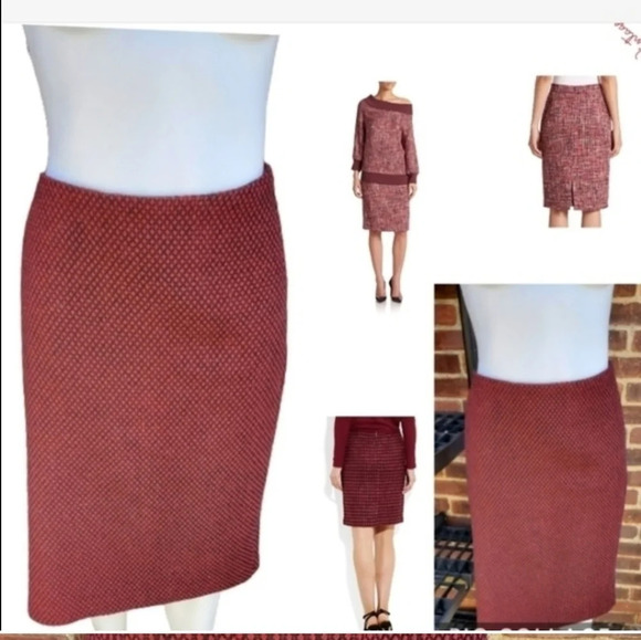 Red  wool blend textured slit skirt 14 - Picture 2 of 10